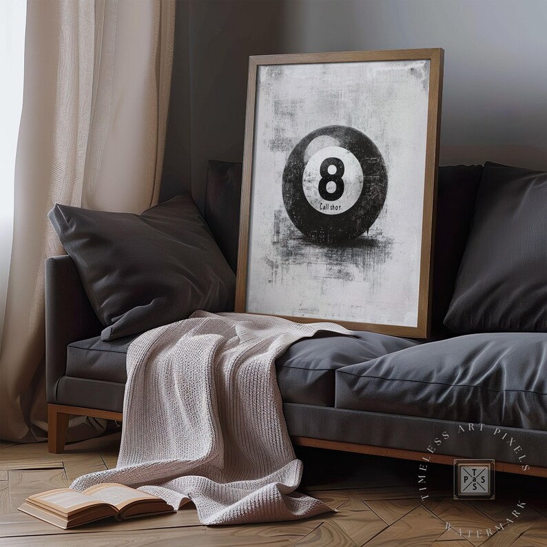 Billiard Wall Art Retro 8 Ball Pool Ball Print Game Room Poster Man ...