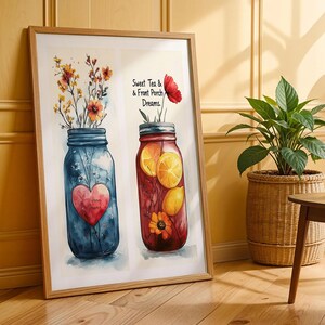Sweet Tea Poster and Front Porch Dreams Aquarell Einmachglas Blumendruck Land Zitrone Art Rustikal Süddeutsches Dekor Papier Wandschild