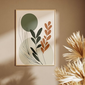 Boho Wall Art Abstract Botanical Print Minimalist Green and Terracotta Scandinavian Nature-Inspired Decor Japandi wall art
