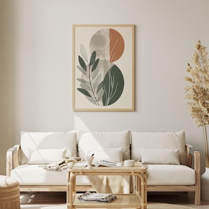 Boho Wall Art Abstract Botanical Print Minimalist Green and Terracotta Scandinavian Nature-Inspired Decor Japandi wall art