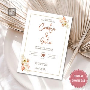 Sjabloon elegante huwelijksuitnodiging bewerkbaar canva download aanpasbare tekst afdrukbare trouwkaart voor directe download