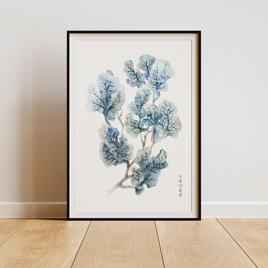 Seaweed Watercolor Print: Teal Blue Coral, Coastal Wall Art - Etsy