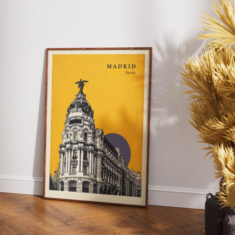 Madrid Spain Travel Poster Retro Wall Art With Bold City Landmarks and ...