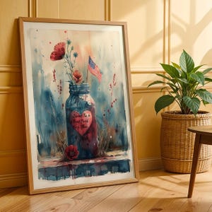 Süßer Tee-Druck und Vorderseite-Träume Poster Einmachglas-Patrianische Blumenkunst-rustikale Landdekor-südliche USA-Flaggen-Aquarell-Wandschild