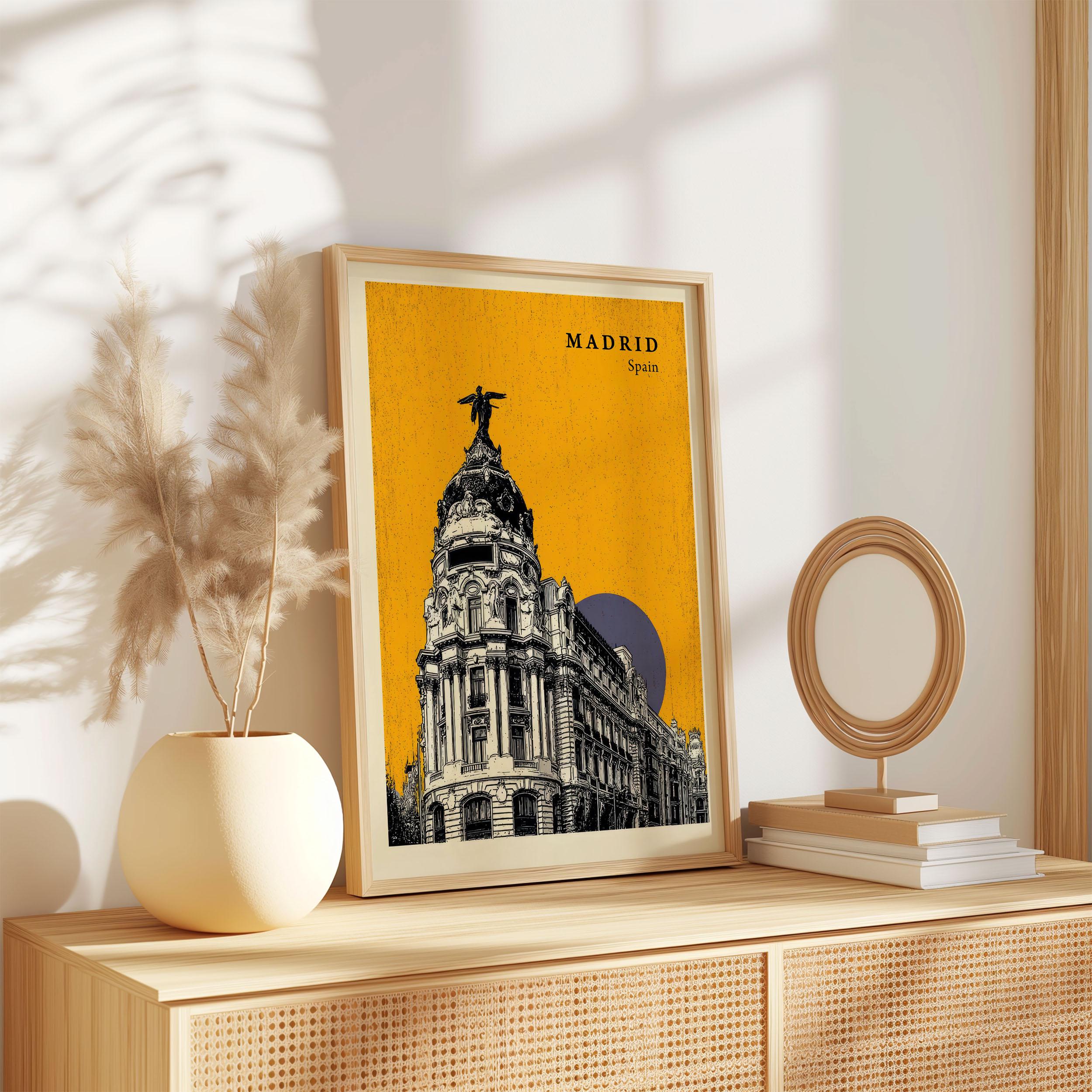 Madrid Spain Travel Poster Retro Wall Art With Bold City Landmarks and ...