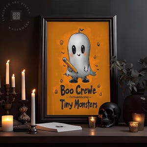 Ghost School Art Boo Crew Erste Klasse Halloween Klassenzimmer Wandkunst Lustiger Geist Poster für Lehrer, die kleine Monster erziehen, Druckdekor