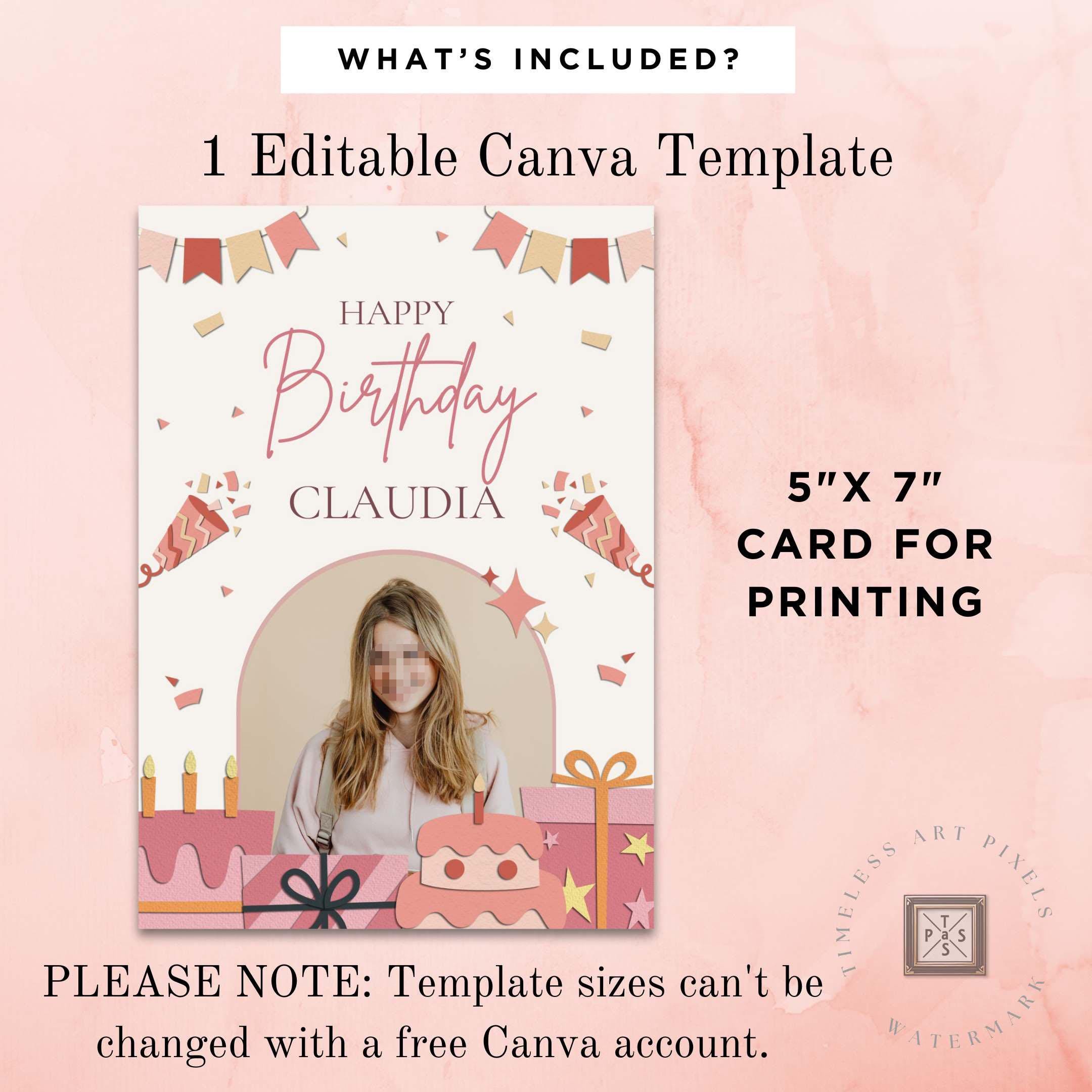 Editable Photo Birthday Card Template: Printable Personalized