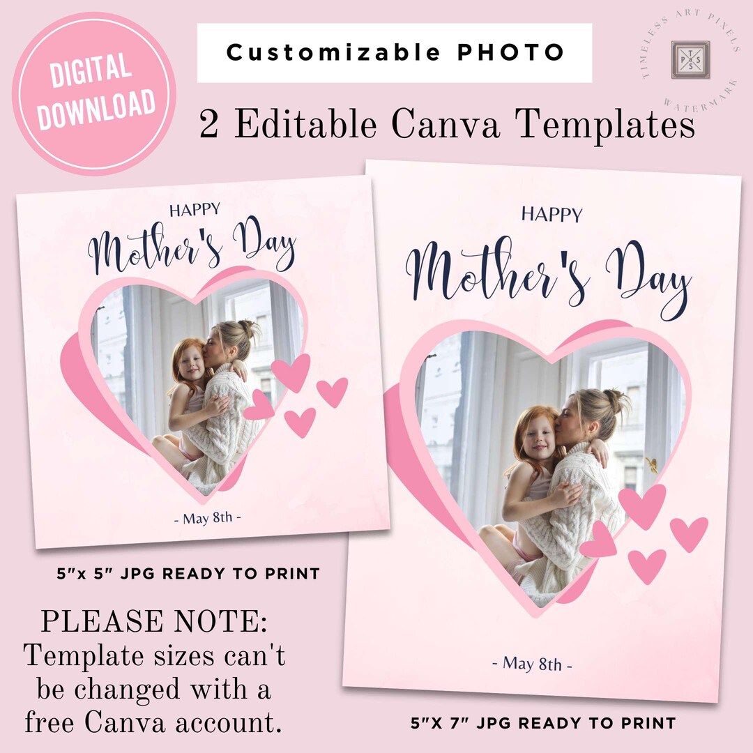 Mothers Day Card Template Editable Canva Design Printable Digital ...