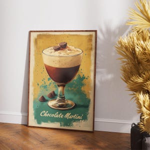 Impresión artística de martini de chocolate, decoración de carrito de bar, póster de cóctel, letrero de bebida exclusiva para fiesta, arte de pared moderno, minimalista, elegante y sofisticado