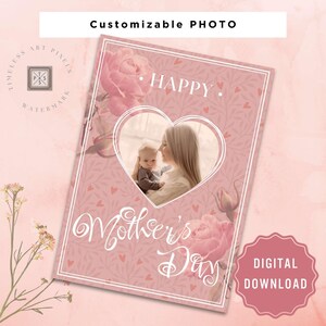 Plantilla de tarjeta del Día de la Madre, diseño editable en Canva, imprimible, descarga digital, foto personalizable para mamá, madre primeriza.