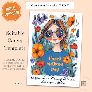 Happy Mothers Day-kaartsjabloon bewerkbaar Canva-ontwerp Afdrukbare digitale download Aanpasbare TEKST voor mama
