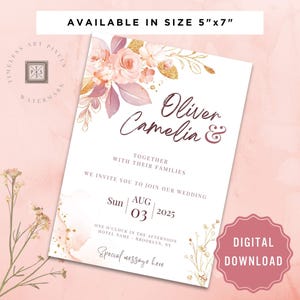 Sjabloon elegante huwelijksuitnodiging bewerkbaar canva download aanpasbare tekst afdrukbare trouwkaart voor directe download
