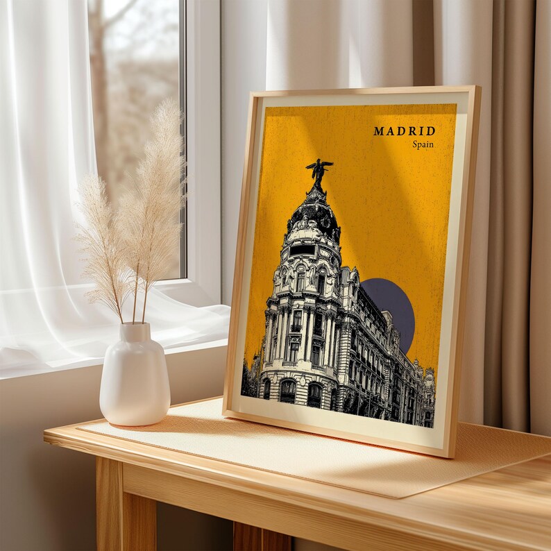 Madrid Spain Travel Poster Retro Wall Art With Bold City Landmarks and ...