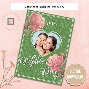 Plantilla de tarjeta del Día de la Madre, diseño editable en Canva, imprimible, descarga digital, foto personalizable para mamá