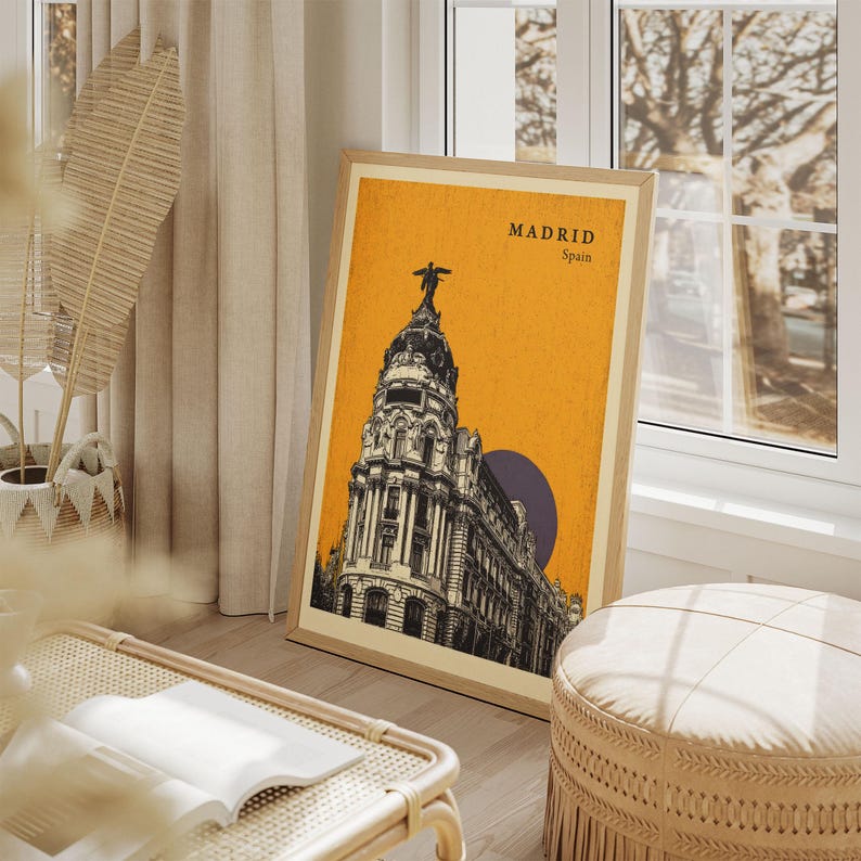 Madrid Spain Travel Poster Retro Wall Art With Bold City Landmarks and ...