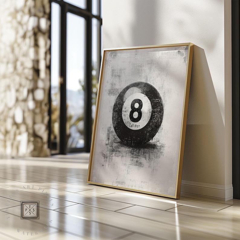 Billiard Wall Art Retro 8 Ball Pool Ball Print Game Room Poster Man ...