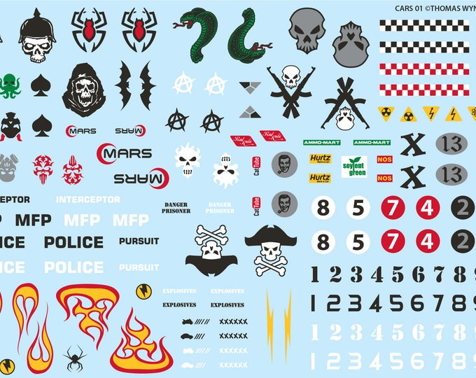 1/25 1/64 scale model car kaiju response team waterslide decals