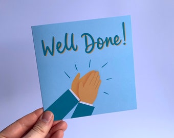 Well done card, Celebration card, Greetings card, Blue greeting card, Well Done Card For Him / For Her, Cute Congratulations Card