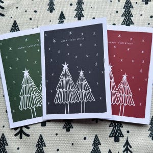 Weihnachtsbaum Linoldruck Karte, Gedruckte Linoldruck Weihnachtskarte, Traditionelle Weihnachtskarte, Für Ihn/Für Sie, frohe Weihnachten, innen leer