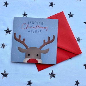 Carte de Noël, carte de renne, Rudolph, carte de célébration, carte de Noël, carte festive pour lui / pour elle, carte mignonne de Noël, souhaits de Noël