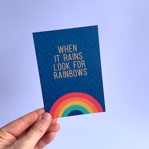 Carte postale arc-en-ciel, mini impression arc-en-ciel, carte postale de santé mentale, mini impression inspirante, quand il pleut, cherchez une carte postale arc-en-ciel