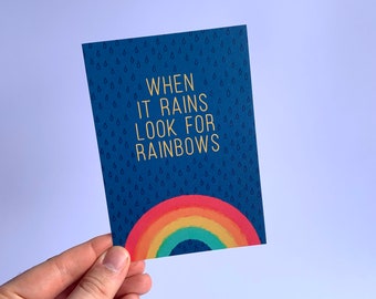 Rainbow postcard, Rainbow mini print, Mental health postcard, Inspirational mini print, When it rains look for rainbows postcard