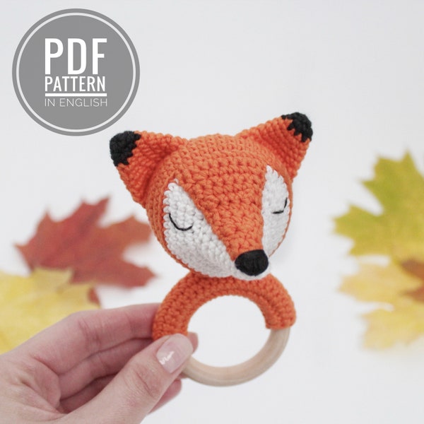 Fox crochet pattern baby rattle Amigurumi fox pattern Fox plush pattern Crochet fox stuffed animal Baby teether toy