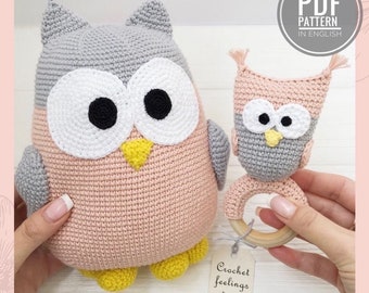 Owl crochet pattern baby rattle owl toy Amigurumi pattern Crochet owl plush Amigurumi owl