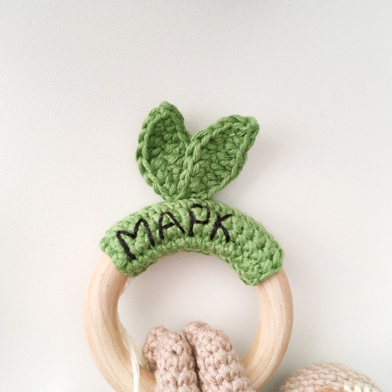 Sloth crochet rattle Personalized baby teether Postpartum baby gift Custom teether Gift for baby niece Sloth baby toys