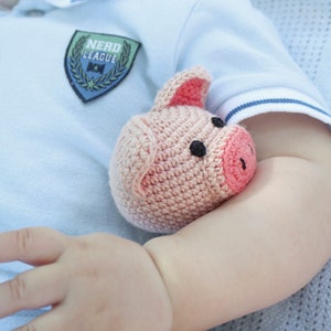 Pig crochet pattern baby rattle Amigurumi pattern Crochet pig plush pattern Baby teether Crochet farm animals image 9