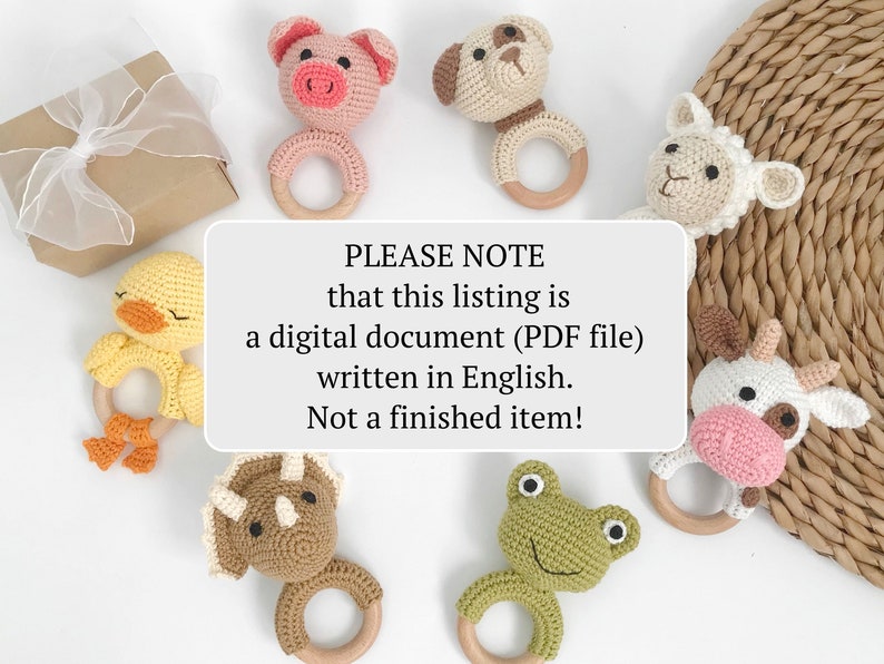 Pig crochet pattern baby rattle Amigurumi pattern Crochet pig plush pattern Baby teether Crochet farm animals image 10