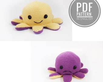 Reversible octopus crochet pattern Amigurumi pattern Crochet octopus plush Amigurumi octopus