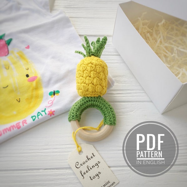 Crochet pineapple pattern Baby rattle Amigurumi pattern Sensory toy Crochet pineapple fruit pattern Baby teether