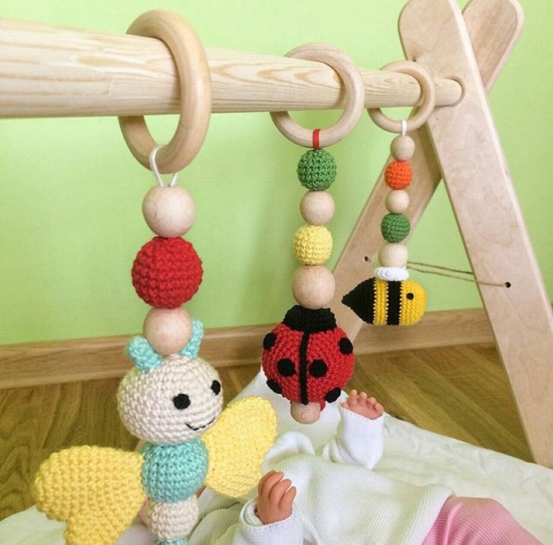 Baby gym toys crochet set of 3 teething toy Play gym toys Baby Etsy