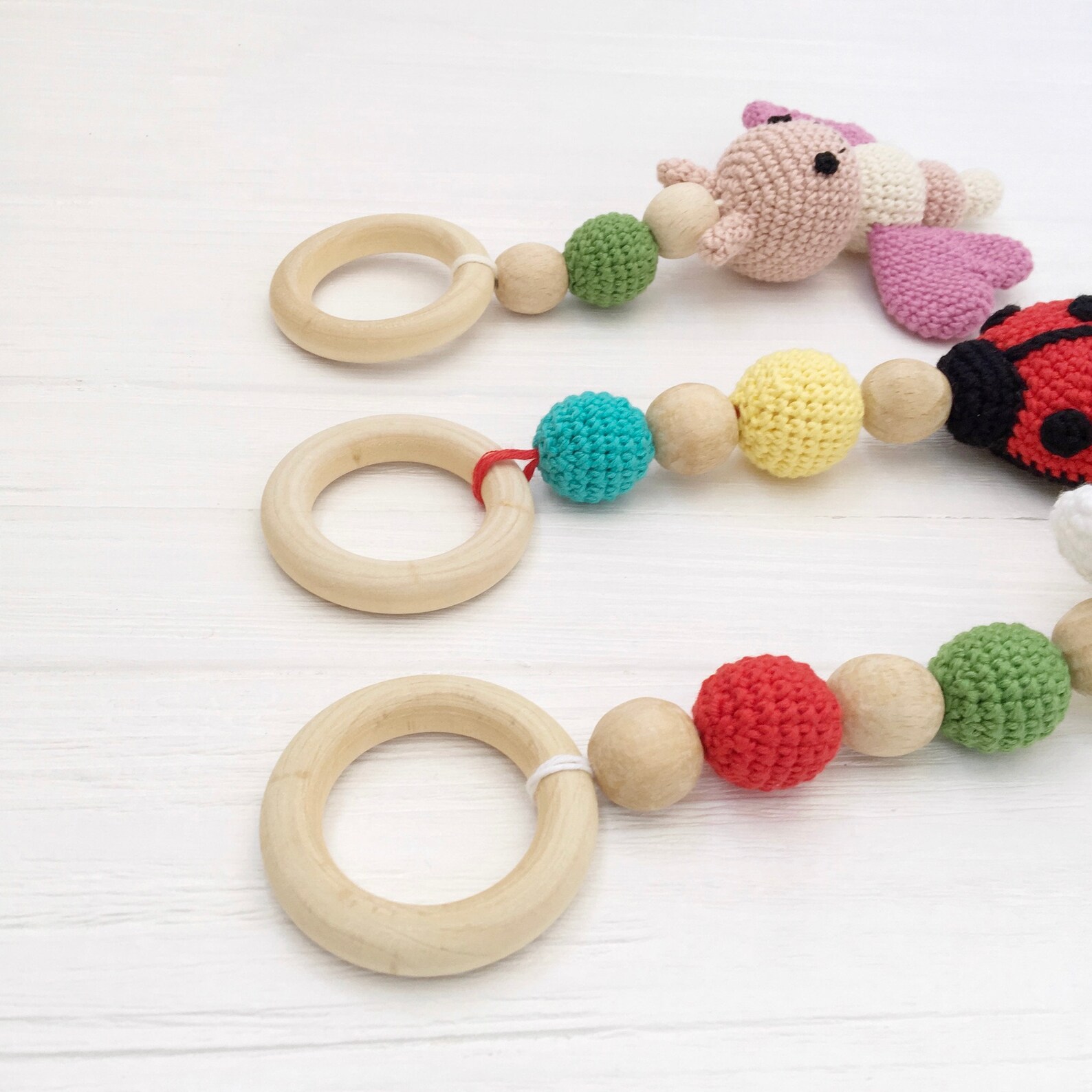 Baby gym toys crochet set of 3 teething toy Play gym toys Baby Etsy