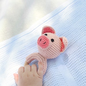 Pig crochet pattern baby rattle Amigurumi pattern Crochet pig plush pattern Baby teether Crochet farm animals image 8