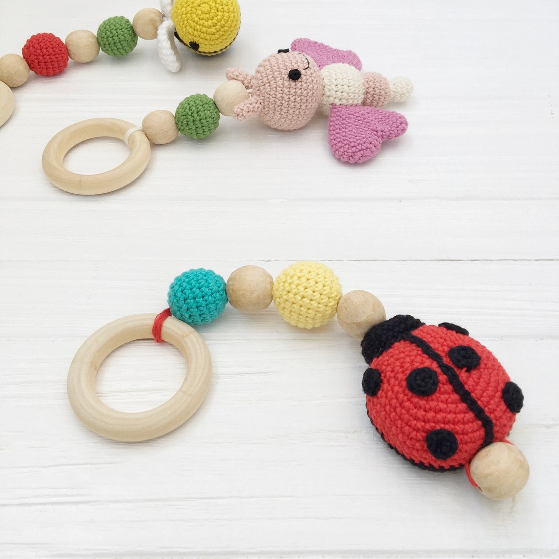 Baby gym toys crochet set of 3 teething toy Play gym toys Baby Etsy