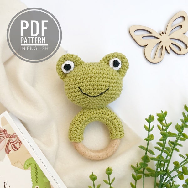 Frog crochet pattern baby rattle Amigurumi pattern cute frog plushie Crochet frog PDF pattern