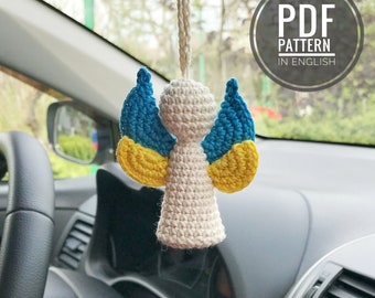 Crochet angel car mirror hanging Amigurumi pattern angel ornament Crochet pattern Car hanging Ukraine sellers