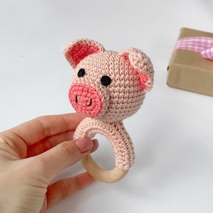 Pig crochet pattern baby rattle Amigurumi pattern Crochet pig plush pattern Baby teether Crochet farm animals image 6