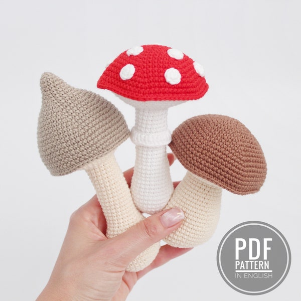 Mushroom crochet pattern Amigurumi pattern Amanita mushroom rattle Crochet mushroom plushies pattern Cute mushroom room decor