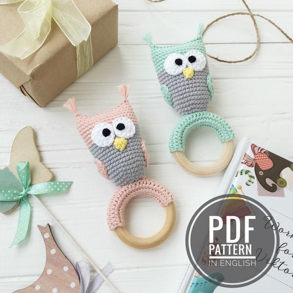 Owl crochet pattern Baby rattle Crochet owl plush pattern Bird toys baby teether owl gift Bird crochet pattern