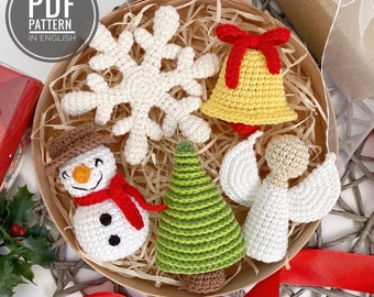 Christmas crochet ornament pattern Crochet snowman ornament Angel ornament Crochet snowflake ornament Bell ornament Mini Christmas tree