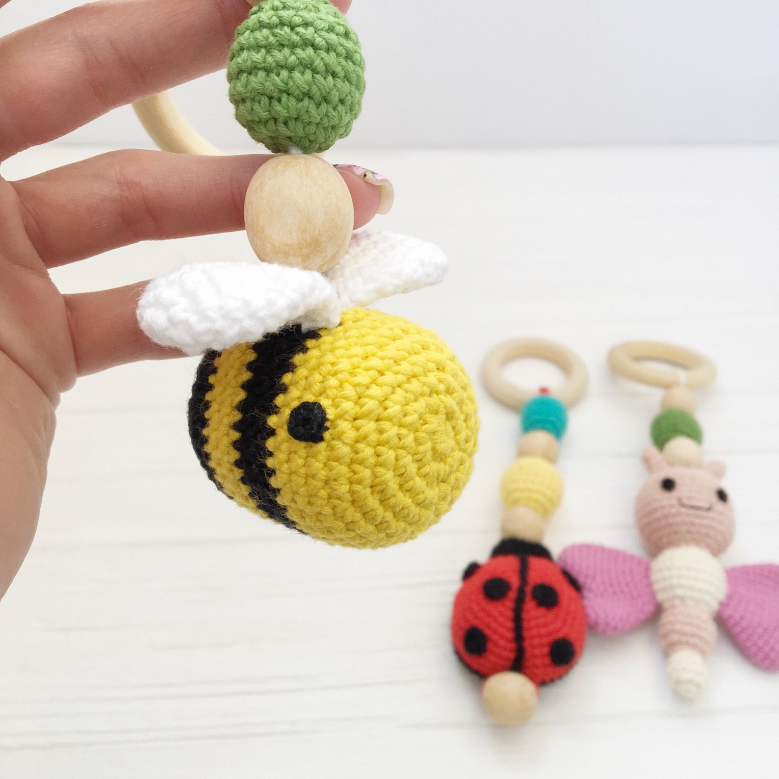 Baby gym toys crochet set of 3 teething toy Play gym toys Baby Etsy