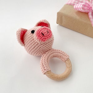 Pig crochet pattern baby rattle Amigurumi pattern Crochet pig plush pattern Baby teether Crochet farm animals image 7