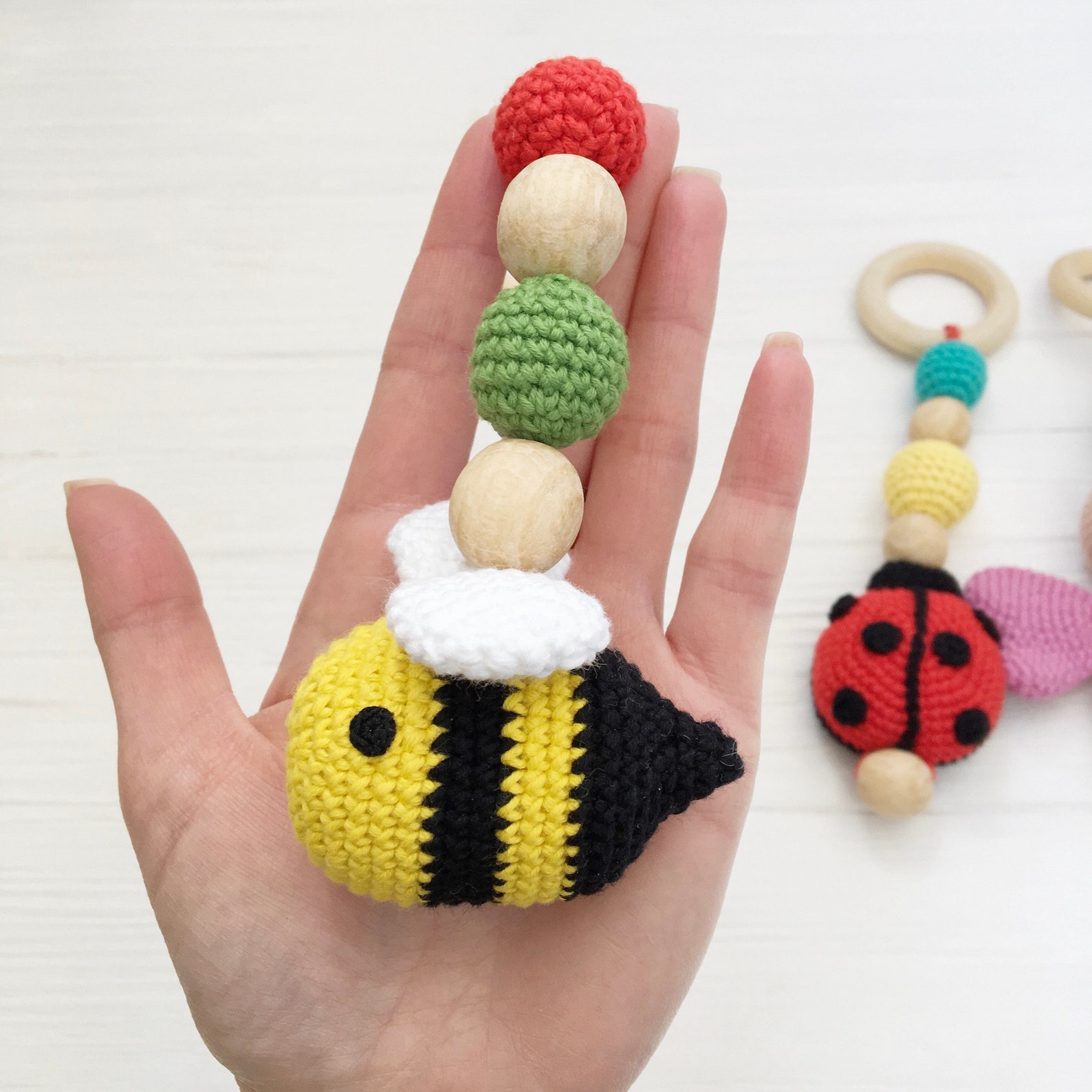 Baby gym toys crochet set of 3 teething toy Play gym toys Baby Etsy