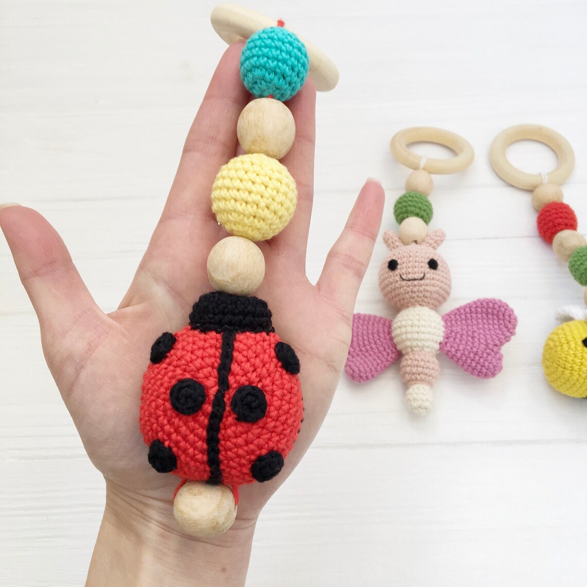 Baby gym toys crochet set of 3 teething toy Play gym toys Baby Etsy