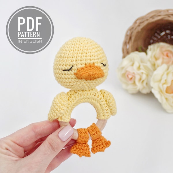 Duck crochet pattern baby rattle Amigurumi pattern Duck plush crochet duck pattern baby teether Montessori rattle