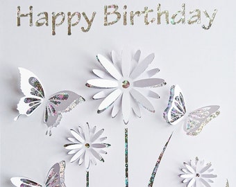 Birthday card svg files, Cricut, Silhouette, ScanNCut, Flower svgs, Butterfly svgs, 3D card svg