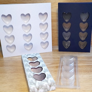 SVG file bundle to cut three different boxes to enclose the Craftastik 4-heart clamshell, Cricut compatible files, Wax melts packaging SVGs